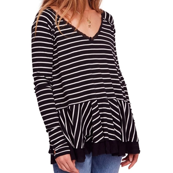 Free People Tangerine Long Sleeve Striped Tee - Picture 1 of 3